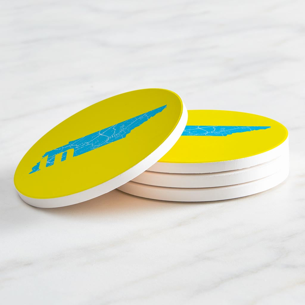 Bright Modern Abbreviated State Yellow Florida Blountville | Absorbent Coasters | Set of 4 | Min 2