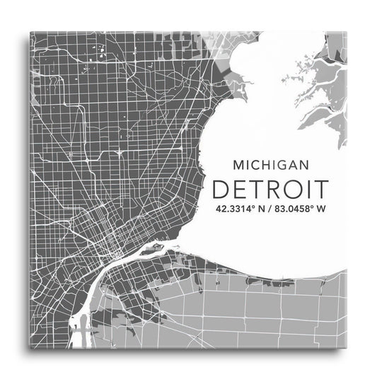 Grey Detroit Michigan Map & Coordinates | 12x12
