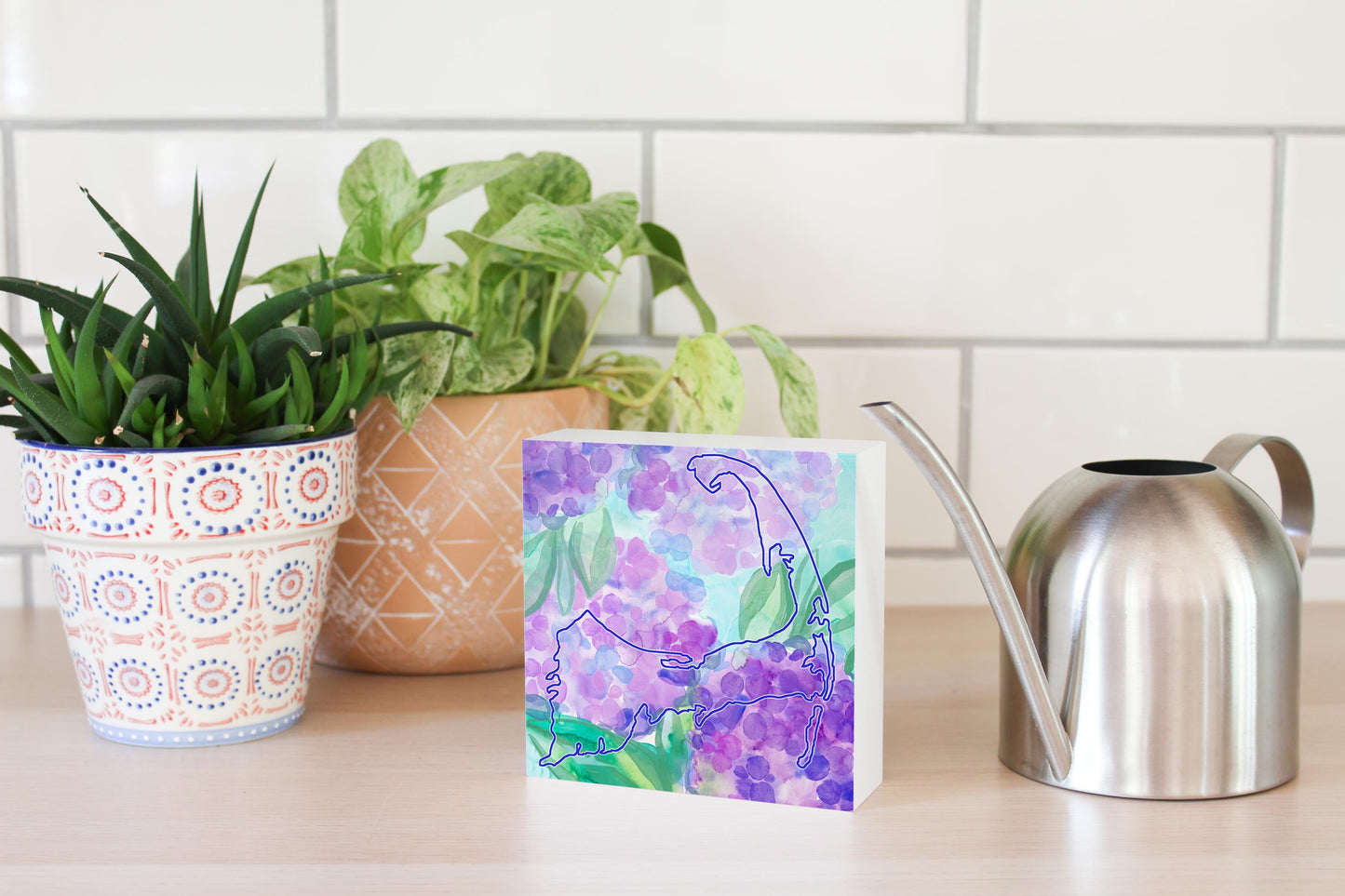 Watercolor Hydrangea | Wood Block | Eaches | Min 4