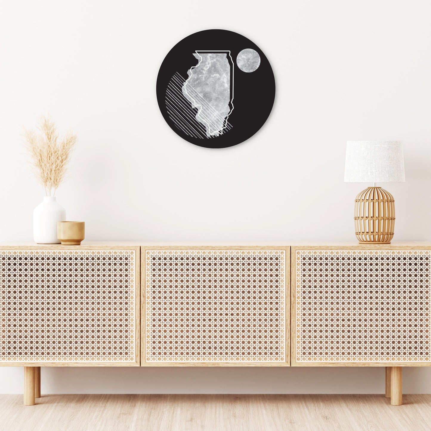 Black And White Geometric On Black Illinois | Wood Sign | Eaches | Min 1