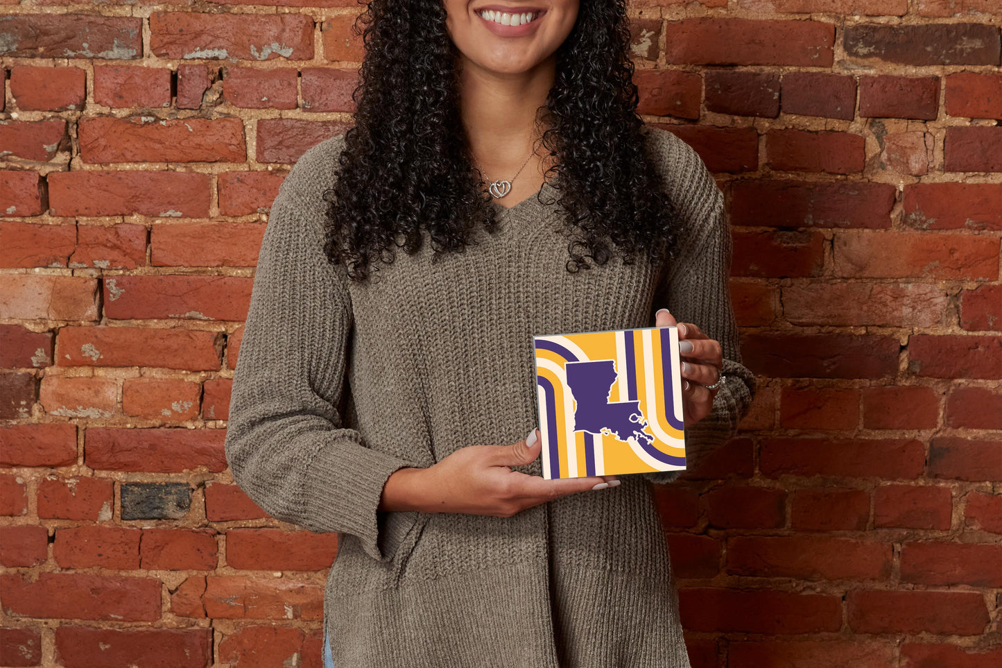 Purple Gold Louisiana Retro State Shape | Wood Block | Eaches | Min 4