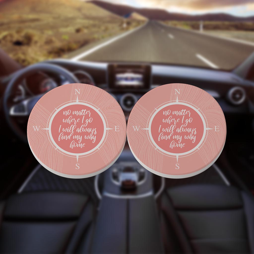 Boho Color Compass On Pink Quote| Absorbent Car Coasters | Set of 2 | Min 4