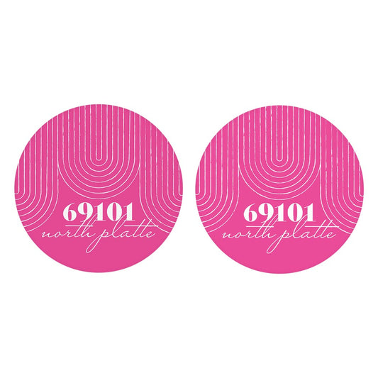 Bright Modern City Zip On Pink Nebraska North Platte | Absorbent Car Coasters | Set of 2 | Min 4