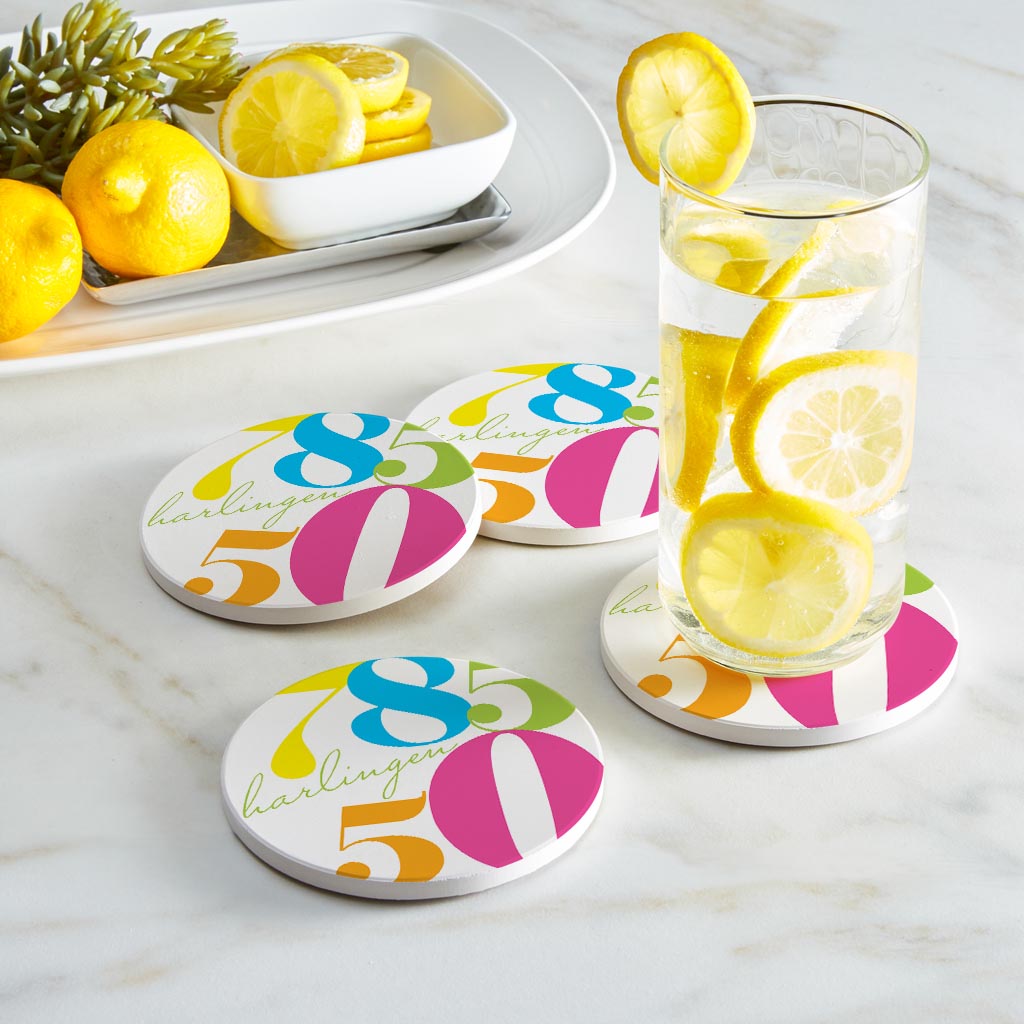 Bright Modern Color Block City Zip Texas Harlingen | Absorbent Coasters | Set of 4 | Min 2