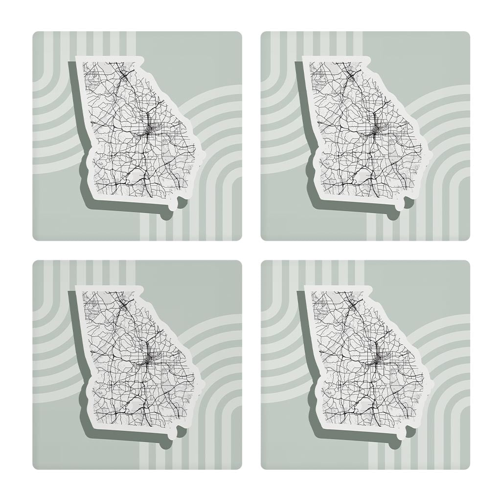 Vintage Groove Light Green Lines Map Georgia Atlanta | Absorbent Coasters | Set of 4 | Min 2