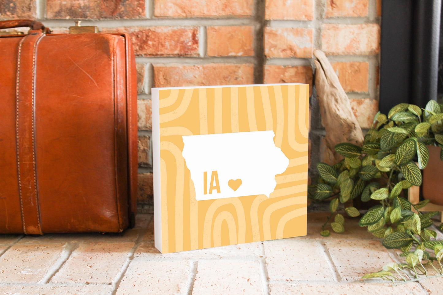Boho Color Heart State On Yellow Iowa | Wood Block | Eaches | Min 2