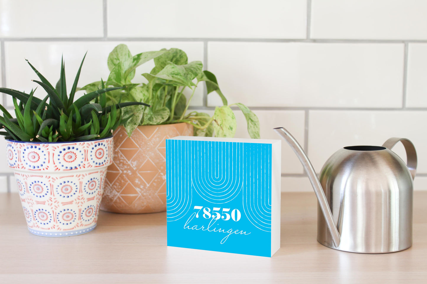 Bright Modern City Zip On Teal Texas Harlingen | Wood Block | Eaches | Min 4