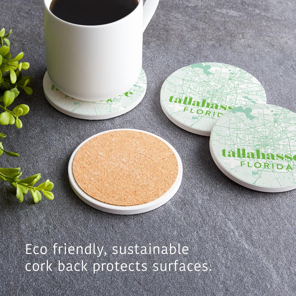 Bright Modern Green Map Florida Tallahassee | Absorbent Coasters | Set of 4 | Min 2