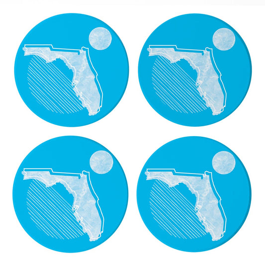 Bright Modern Geometric On Blue Florida | Absorbent Coasters | Set of 4 | Min 2