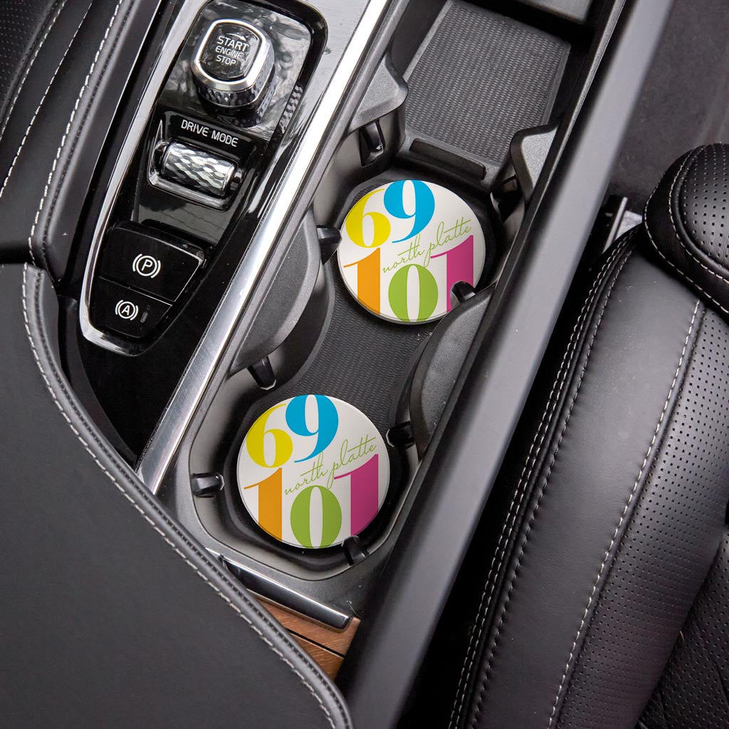 Bright Modern Color Block City Zip Nebraska North Platte | Absorbent Car Coasters | Set of 2 | Min 4