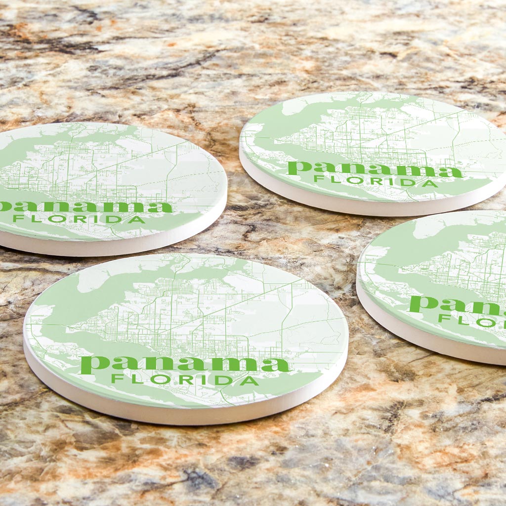 Bright Modern Green Map Florida Panama | Absorbent Coasters | Set of 4 | Min 2