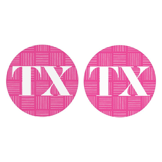 Bright Modern Abbreviated On Pink Texas | Absorbent Car Coasters | Set of 2 | Min 4