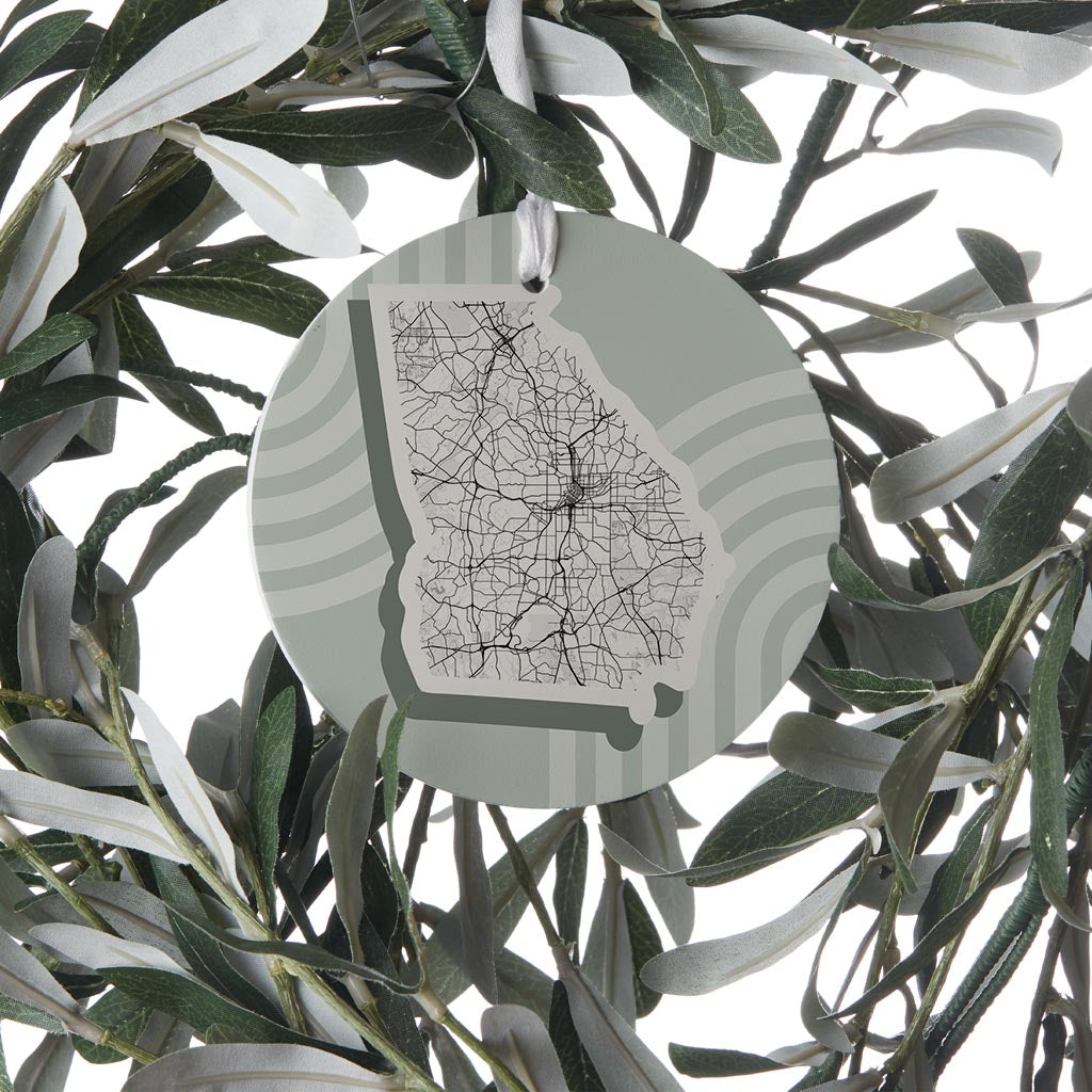 Vintage Groove Light Green Lines Map Georgia Atlanta | Wood Ornament | Eaches | Min 6