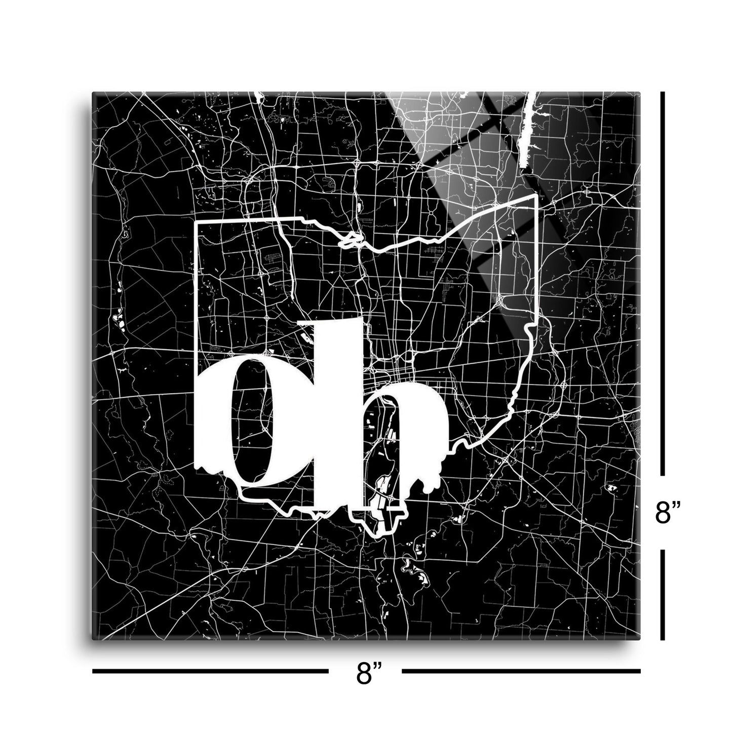 Black And White Abbreviated State Map Black Ohio Columbus | Hi-Def Glass Art | Eaches | Min 2