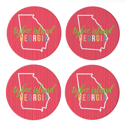 Boho Color State On Pink Georgia Tybee Island | Absorbent Coasters | Set of 4 | Min 2