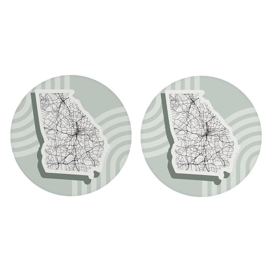 Vintage Groove Light Green Lines Map Georgia Atlanta| Absorbent Car Coasters | Set of 2 | Min 4