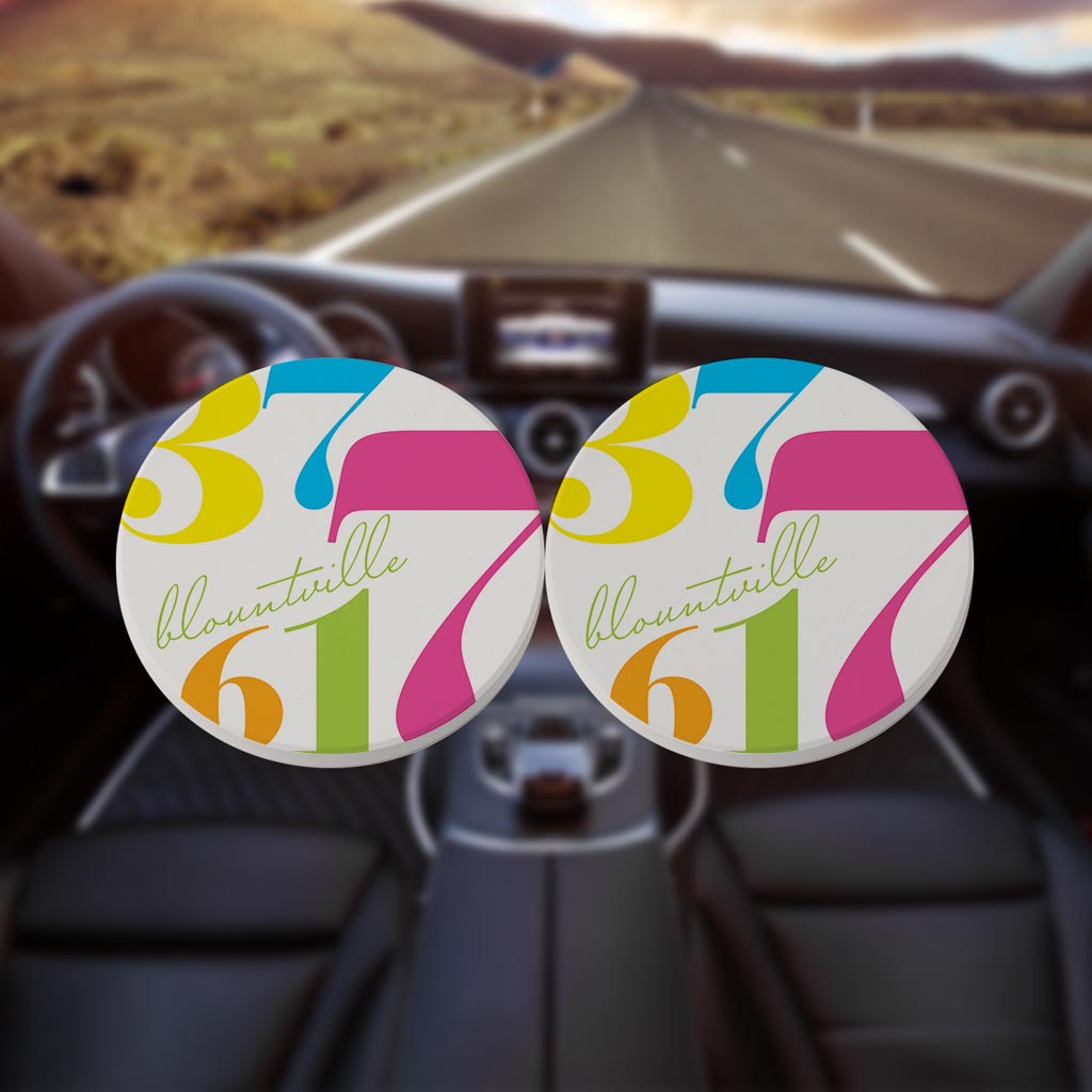 Bright Modern Color Block City Zip Tennessee Blountville | Absorbent Car Coasters | Set of 2 | Min 4