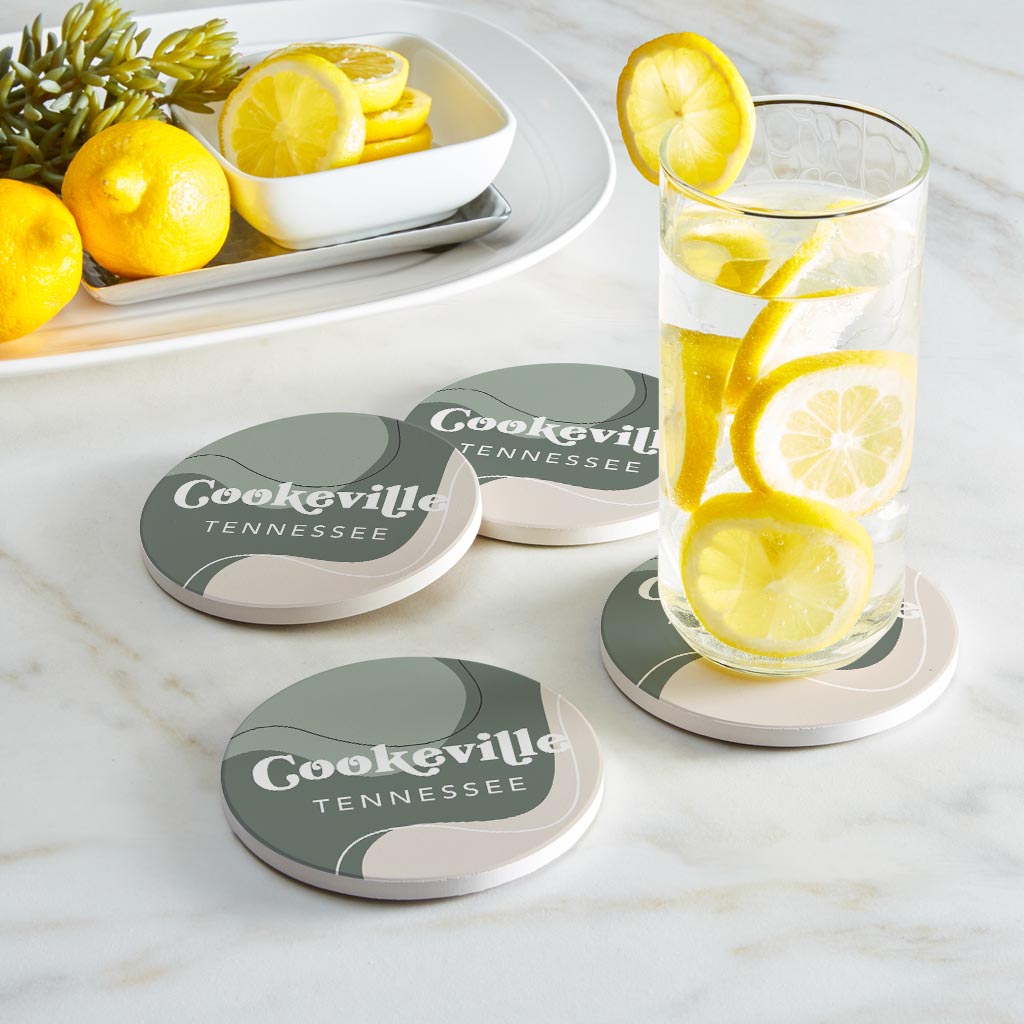 Vintage Groove Fluid Green Tennessee Cookeville| Absorbent Coasters | Set of 4 | Min 2