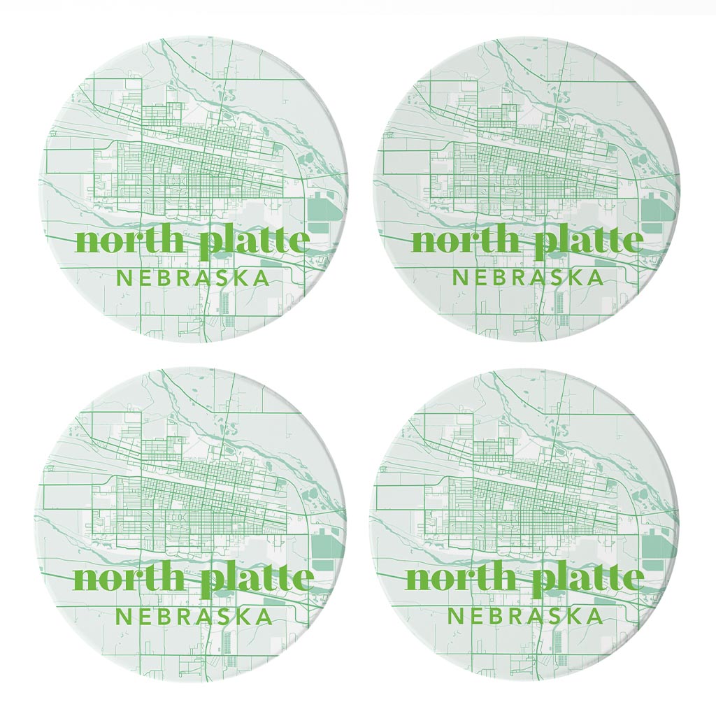 Bright Modern Green Map Nebraska North Platte | Absorbent Coasters | Set of 4 | Min 2