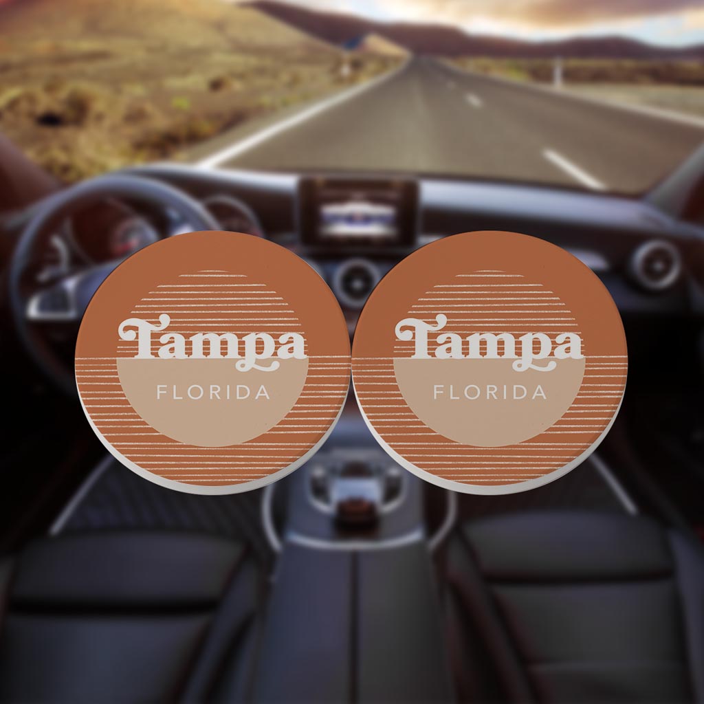 Vintage Groove Half Circle Lines Florida Tampa | Absorbent Car Coasters | Set of 2 | Min 4