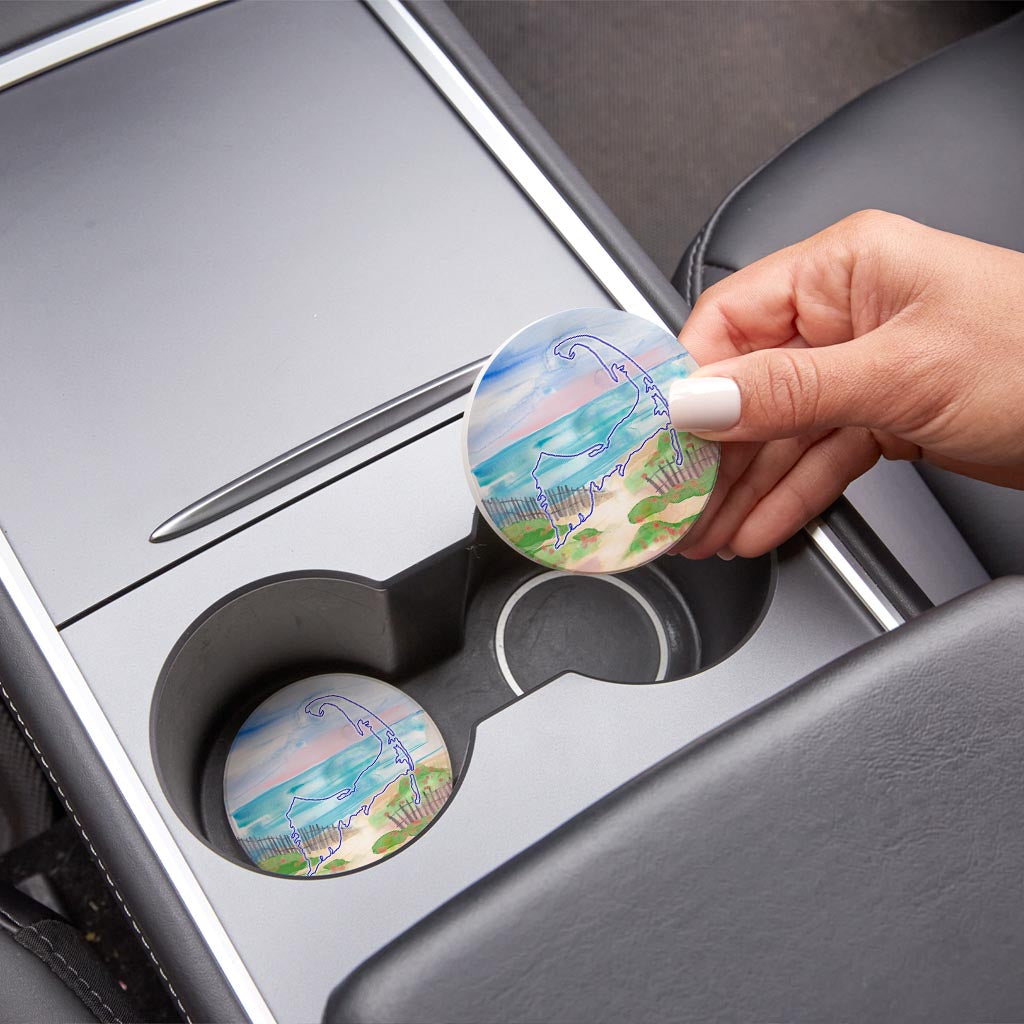 Watercolor Beach Scene| Absorbent Car Coasters | Set of 2 | Min 4