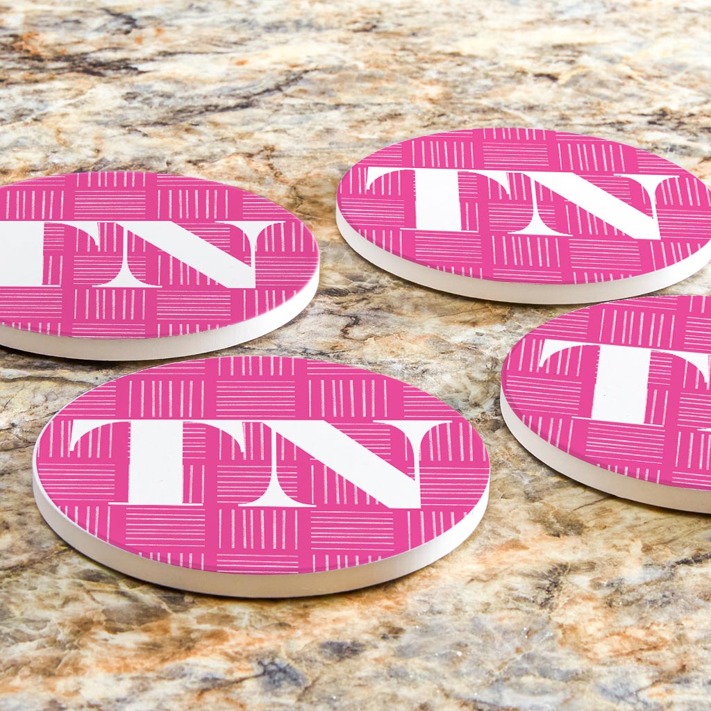 Bright Modern Abbreviated On Pink Tennessee | Absorbent Coasters | Set of 4 | Min 2