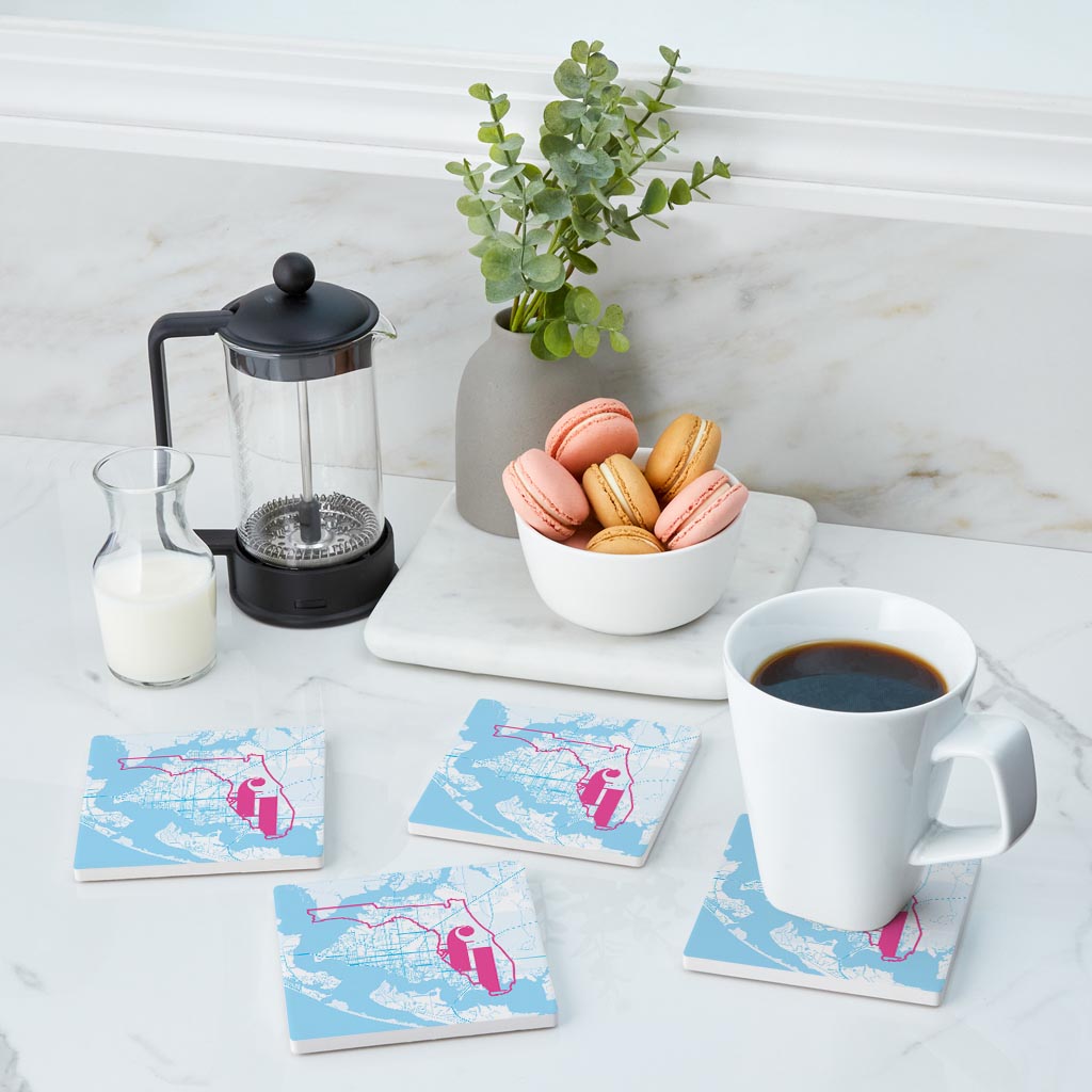 Bright Modern Abbreviated State Map Blue Florida Panama | Absorbent Coasters | Set of 4 | Min 2