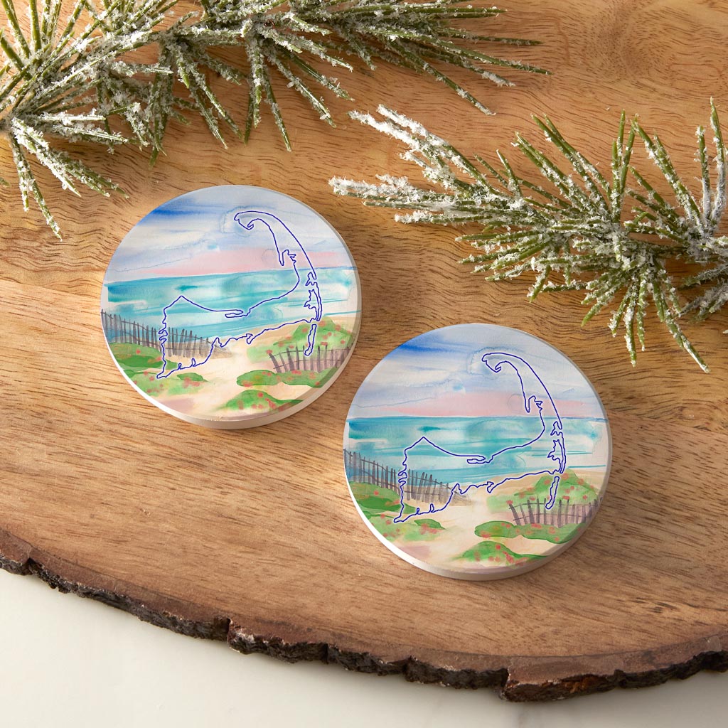 Watercolor Beach Scene| Absorbent Car Coasters | Set of 2 | Min 4