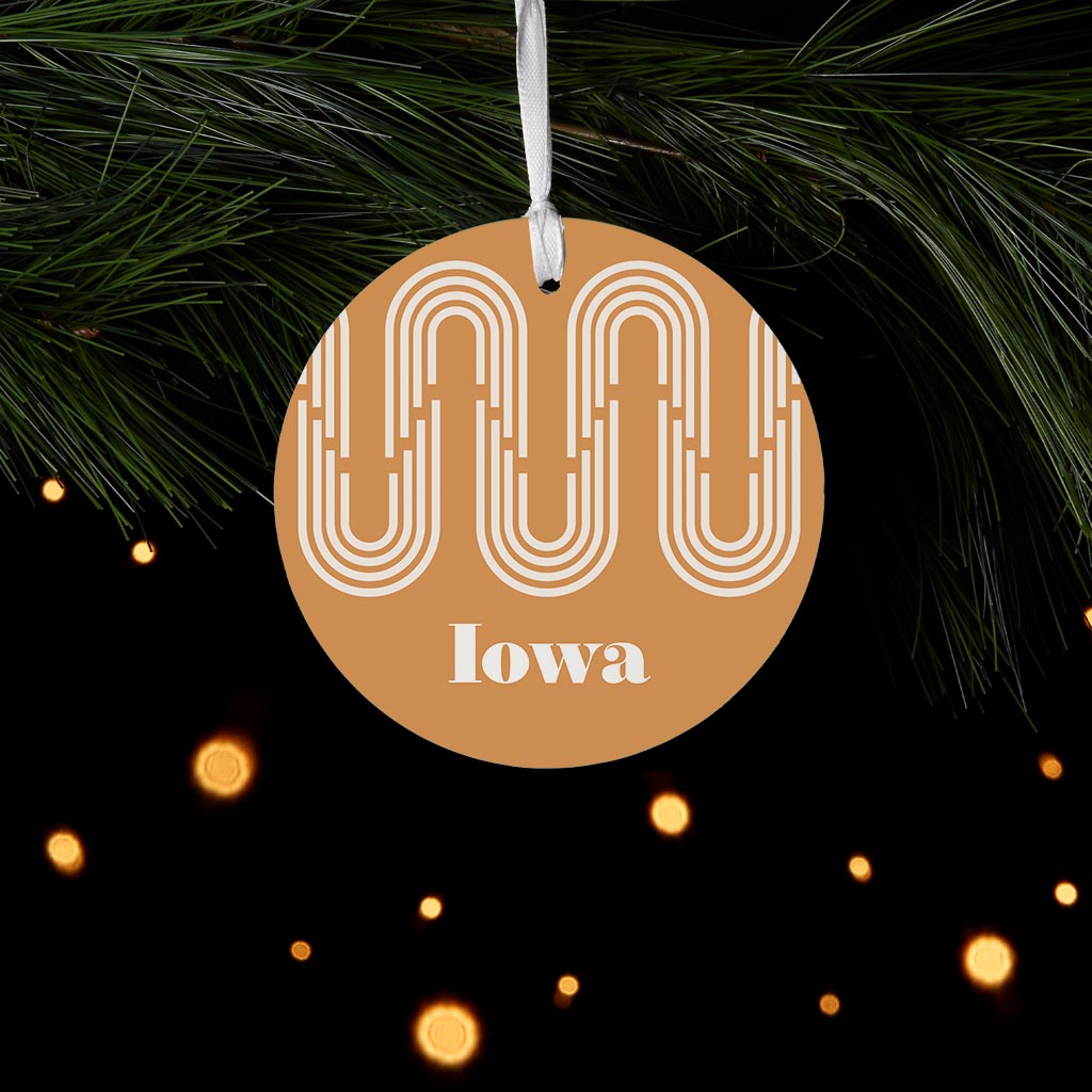 Vintage Groove Yellow Wave Lines Iowa | Wood Ornament | Eaches | Min 6