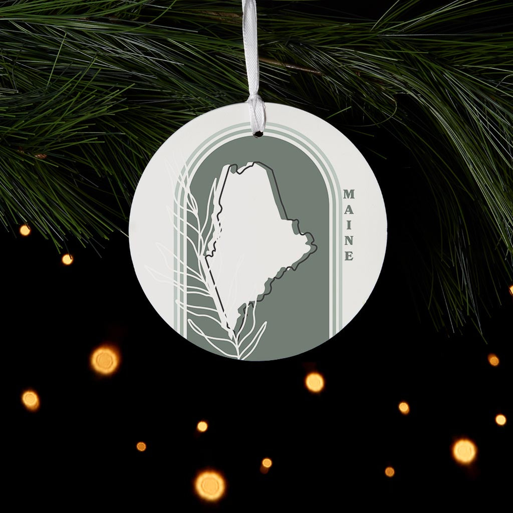Vintage Groove State With Leaf Maine| Wood Ornament | Eaches | Min 6