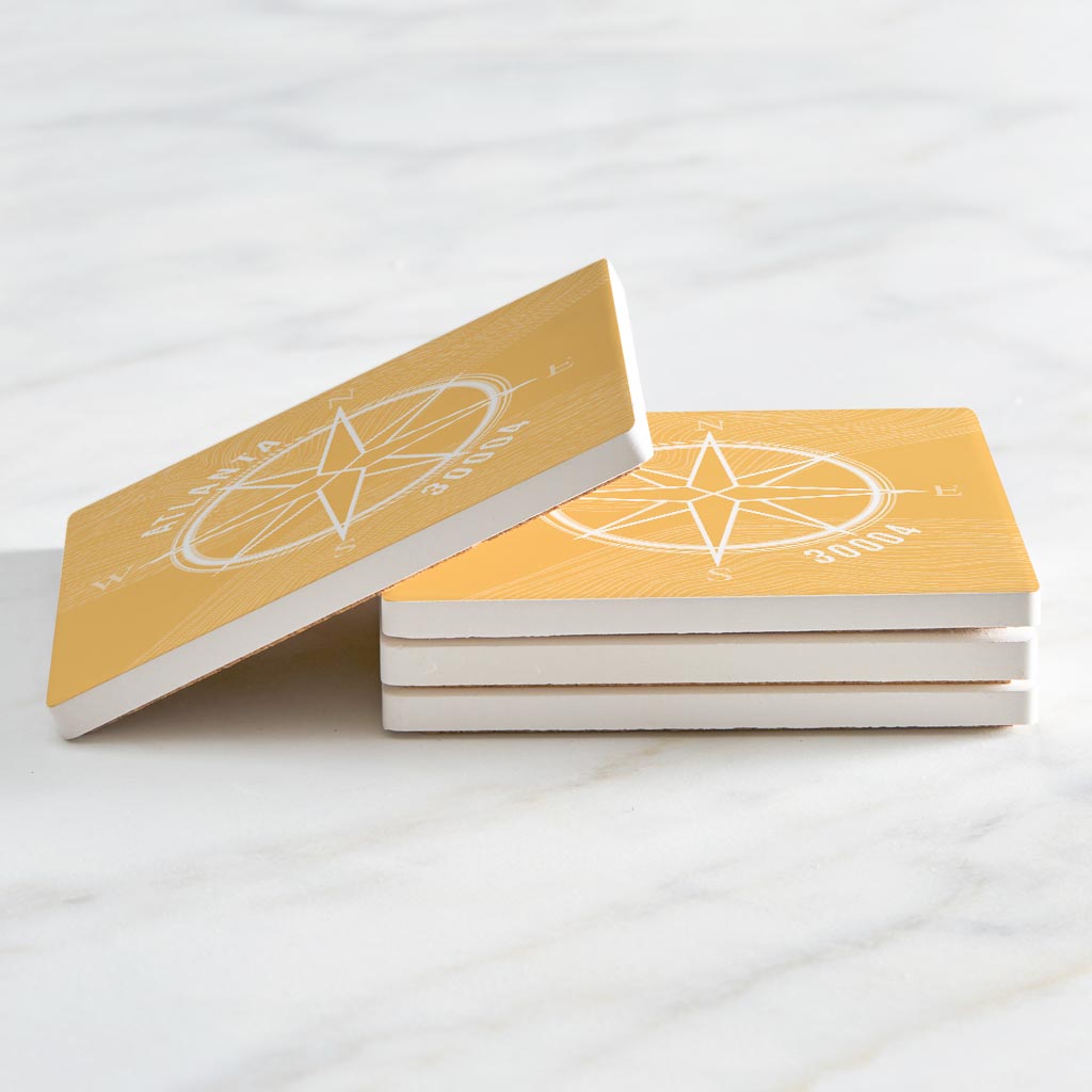 Boho Color Compass Zip On Yellow Georgia Atlanta | Absorbent Coasters | Set of 4 | Min 2