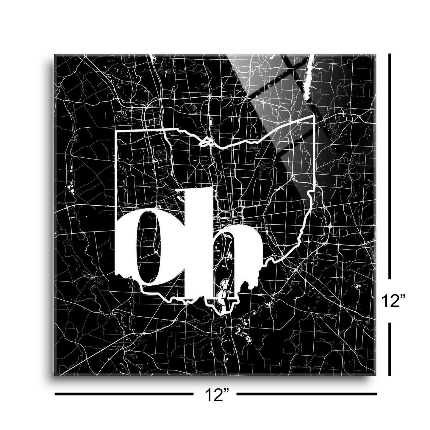 Black And White Abbreviated State Map Black Ohio Columbus | Hi-Def Glass Art | Eaches | Min 1