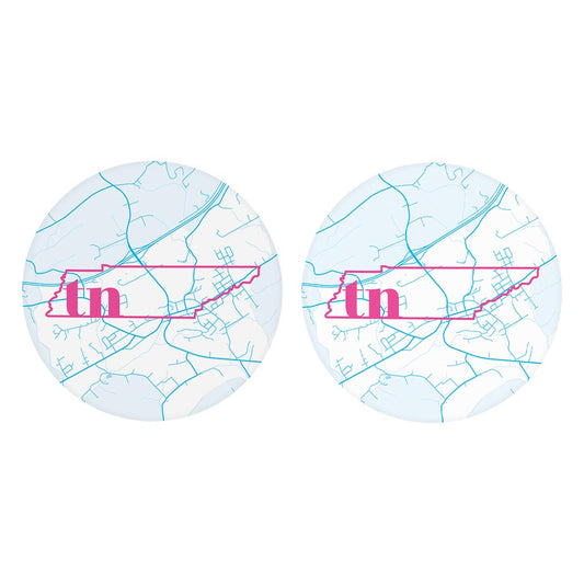 Bright Modern Abbreviated State Map Blue Tennessee Blountville | Absorbent Car Coasters | Set of 2 | Min 4