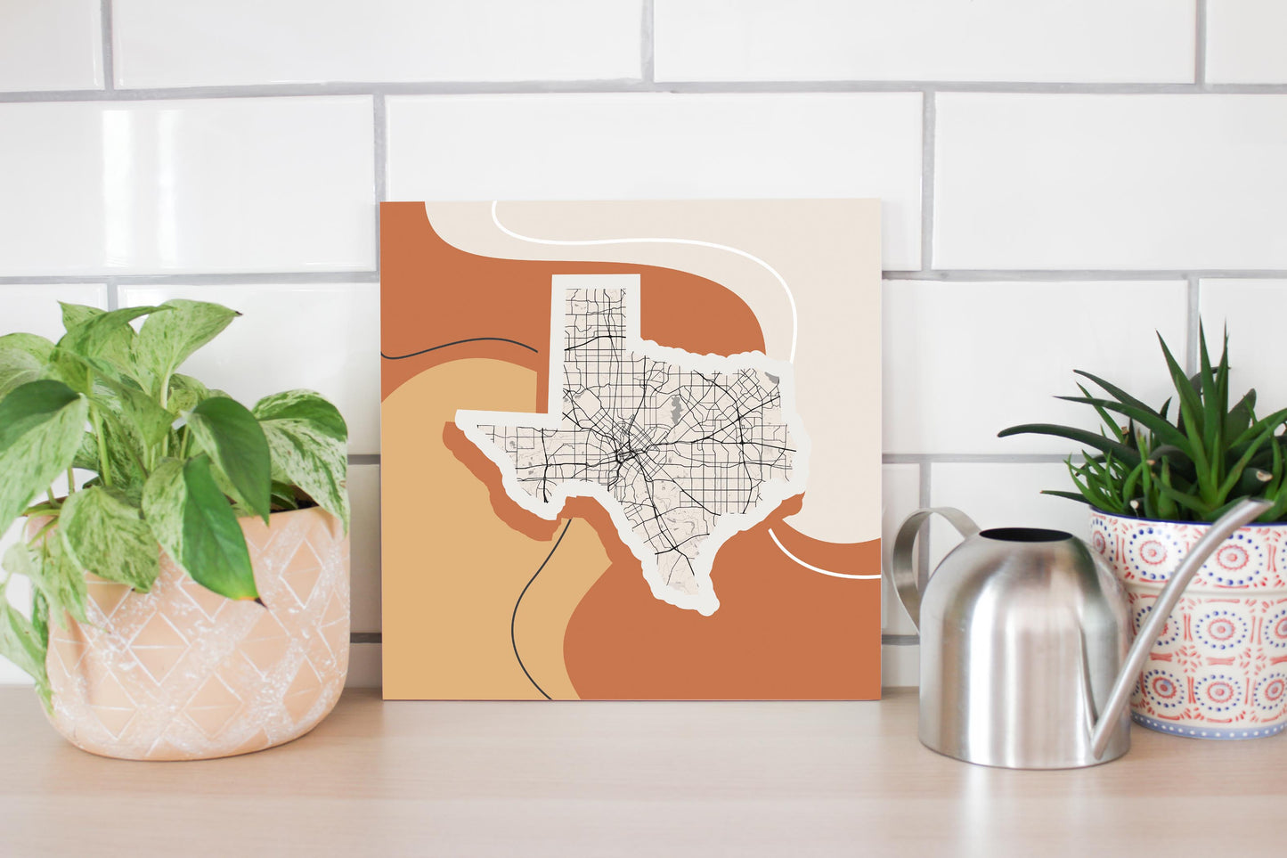 Vintage Groove Fluid Orange Map Texas Dallas | Wood Sign | Eaches | Min 2