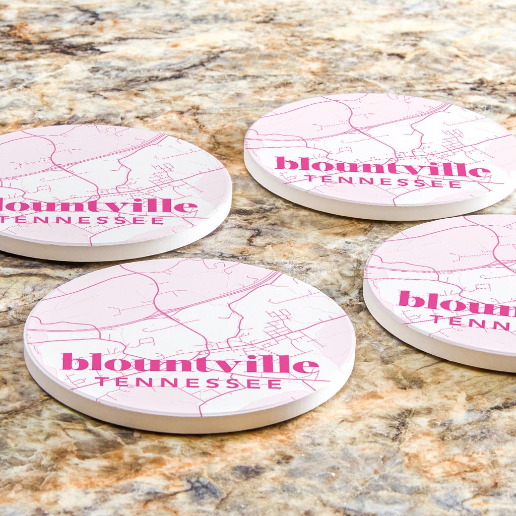 Bright Modern Pink Map Tennessee Blountville | Absorbent Coasters | Set of 4 | Min 2