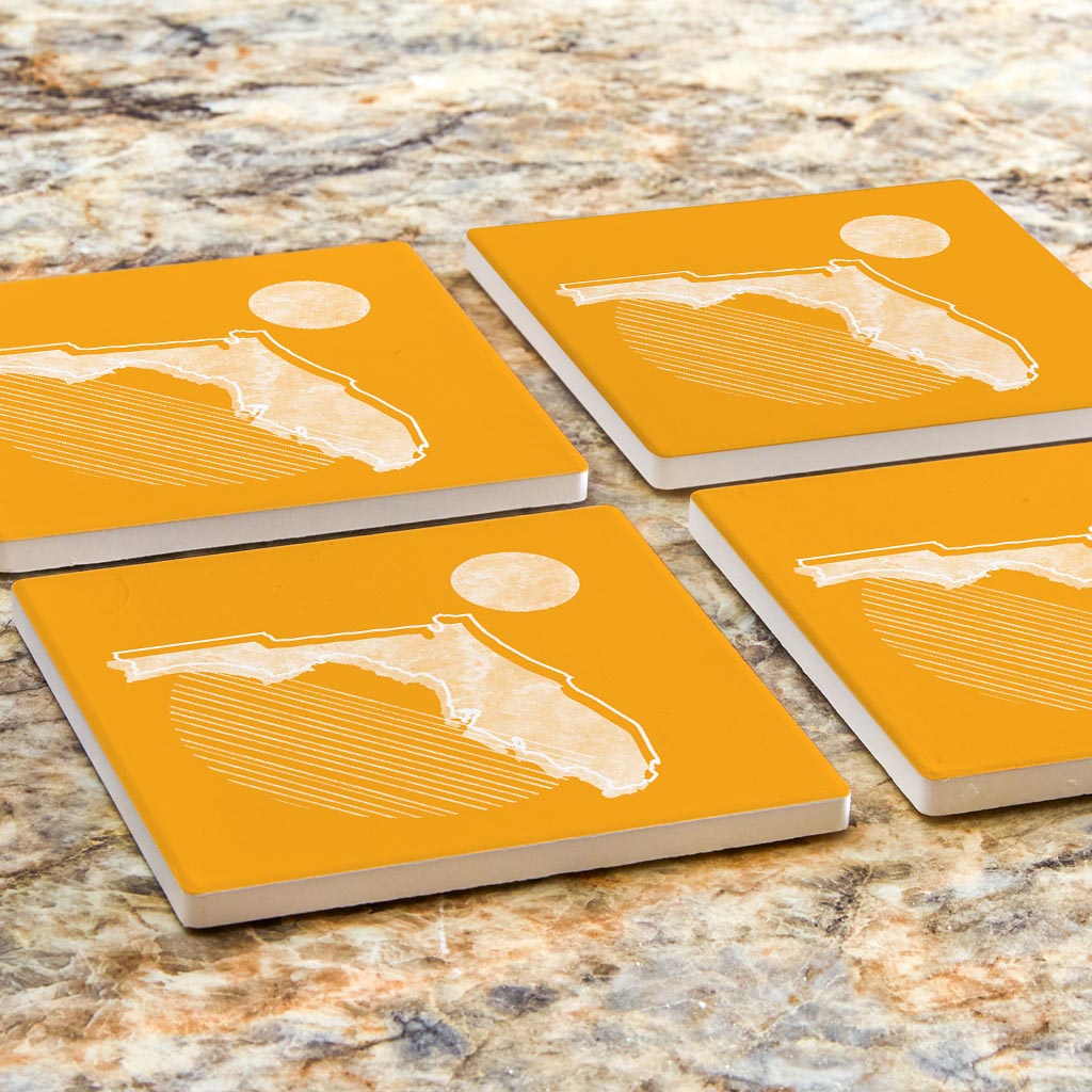 Bright Modern Geometric On Orange Florida | Absorbent Coasters | Set of 4 | Min 2