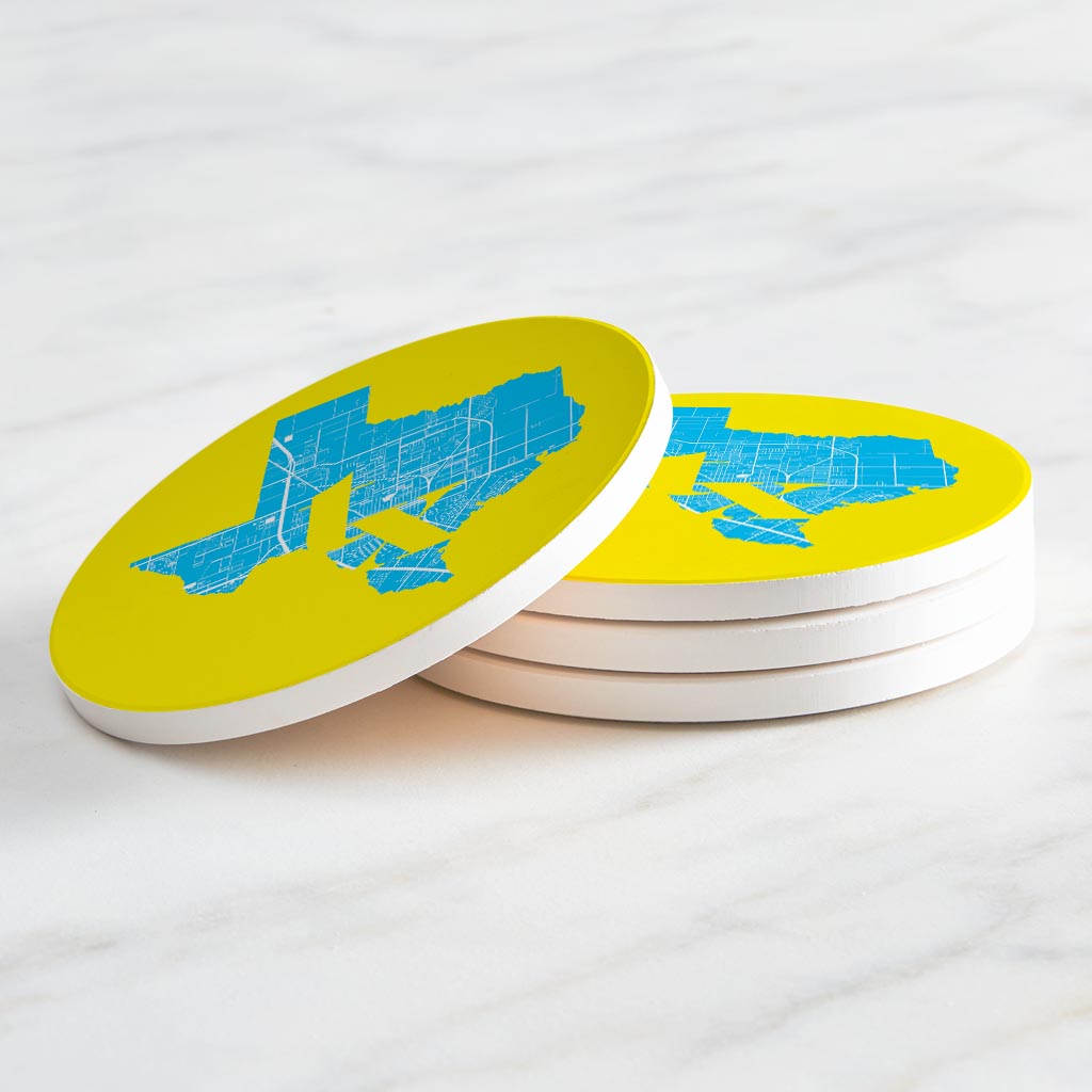 Bright Modern Abbreviated State Yellow Texas Harlingen | Absorbent Coasters | Set of 4 | Min 2