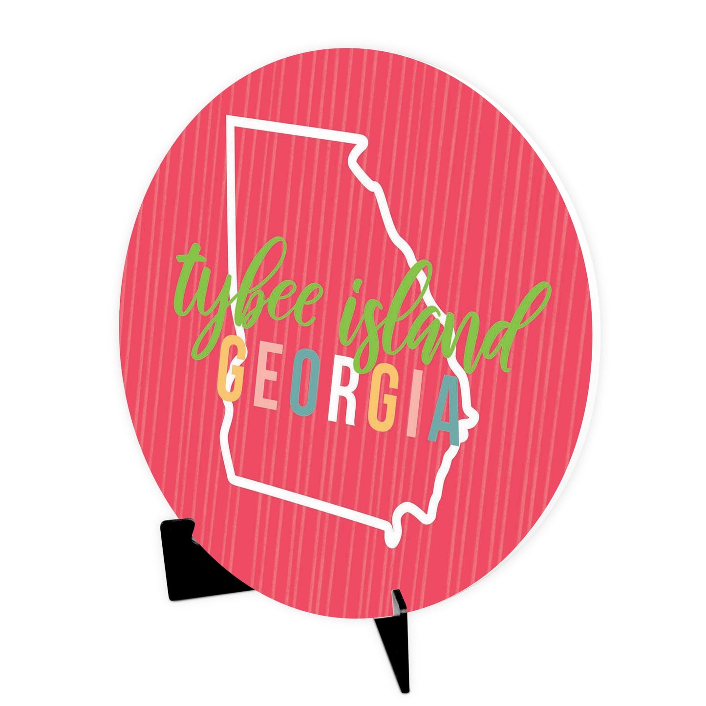 Boho Color State On Pink Georgia Tybee Island | Wood Sign | Eaches | Min 1