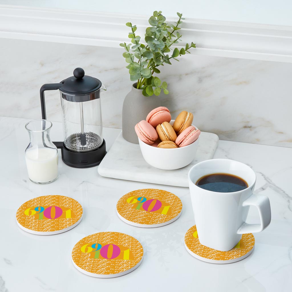 Bright Modern State Script Orange Nebraska North Platte | Absorbent Coasters | Set of 4 | Min 2
