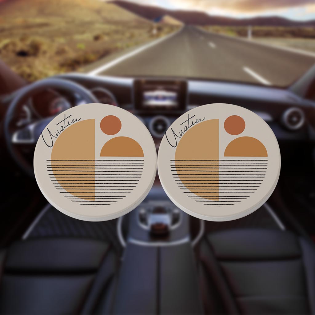 Vintage Groove Shapes Texas Austin | Absorbent Car Coasters | Set of 2 | Min 4
