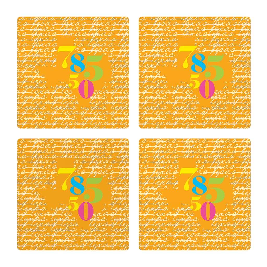 Bright Modern State Script Orange Texas Harlingen | Absorbent Coasters | Set of 4 | Min 2