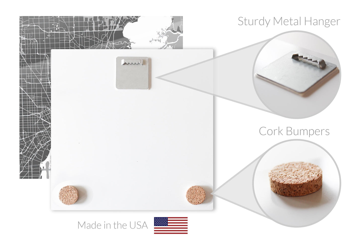 Grey Detroit Michigan Map & Coordinates | 12x12