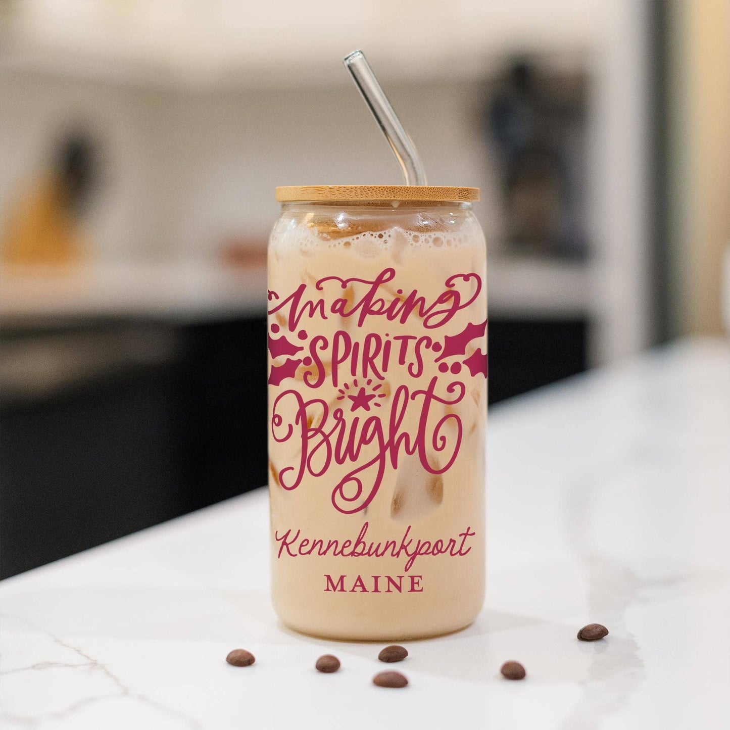 16oz Cold Brew Glass-Love + Local Winterberry