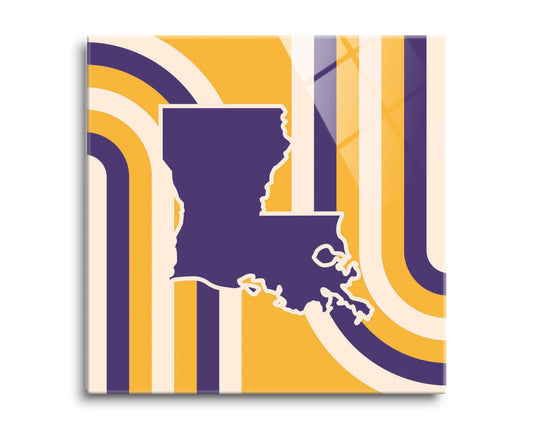Purple Gold Louisiana Retro State Shape | Hi-Def Glass Art | Eaches | Min 2