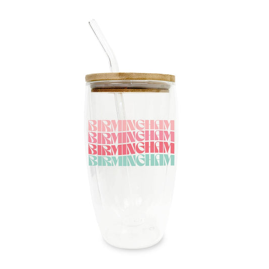 16oz Custom Insulated Glass Tumbler Bright Retro Wave Detail