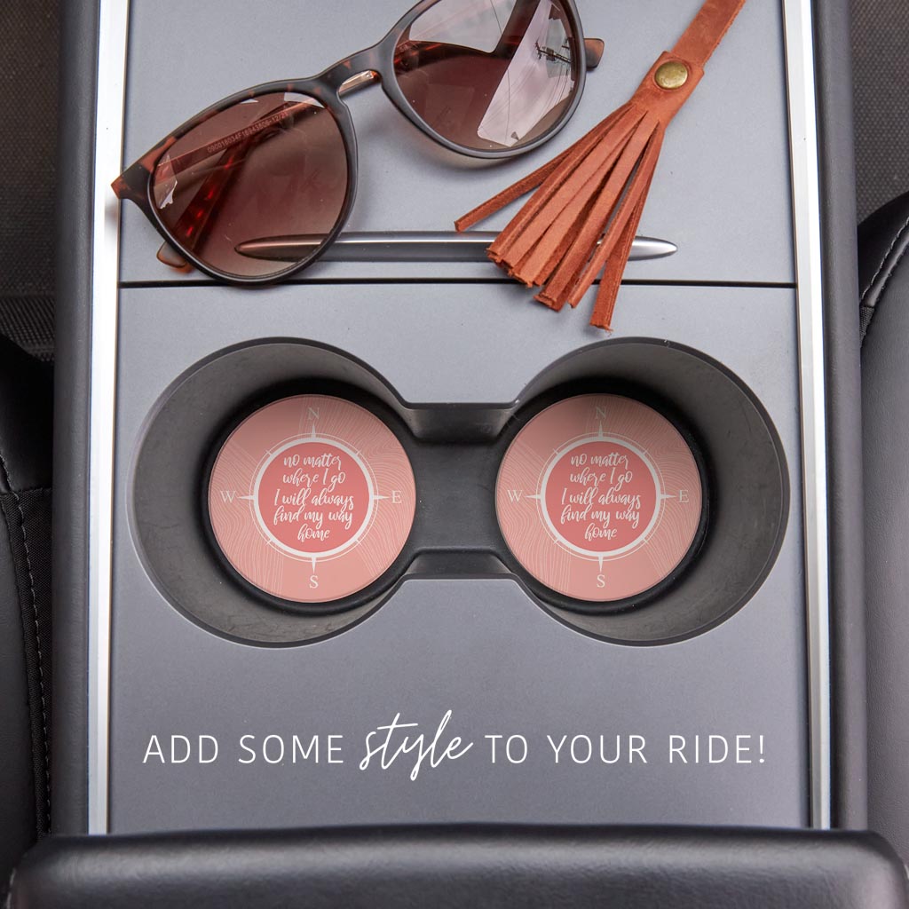 Boho Color Compass On Pink Quote| Absorbent Car Coasters | Set of 2 | Min 4