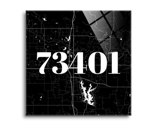 Minimalistic B&W Ardmore Ok 73401 Map | Hi-Def Glass Art | Eaches | Min 2
