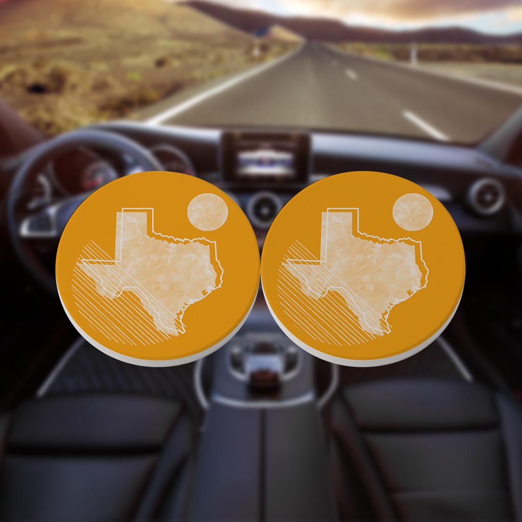 Bright Modern Geometric On Orange Texas | Absorbent Car Coasters | Set of 2 | Min 4
