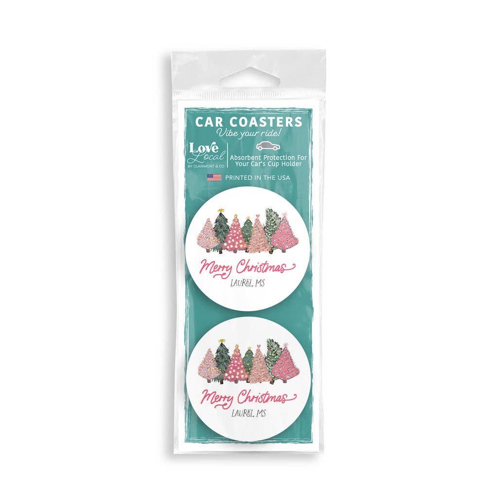 Car Coaster Pack, Pink Christmas Trees, Gift Items, Custom