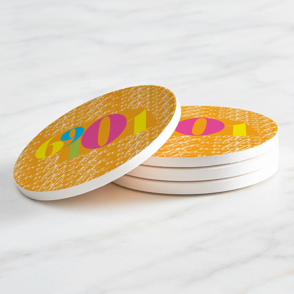 Bright Modern State Script Orange Nebraska North Platte | Absorbent Coasters | Set of 4 | Min 2